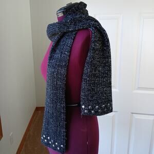 Ribbed length black sparkle scarf neck warmer 72"L x 7"W metallic